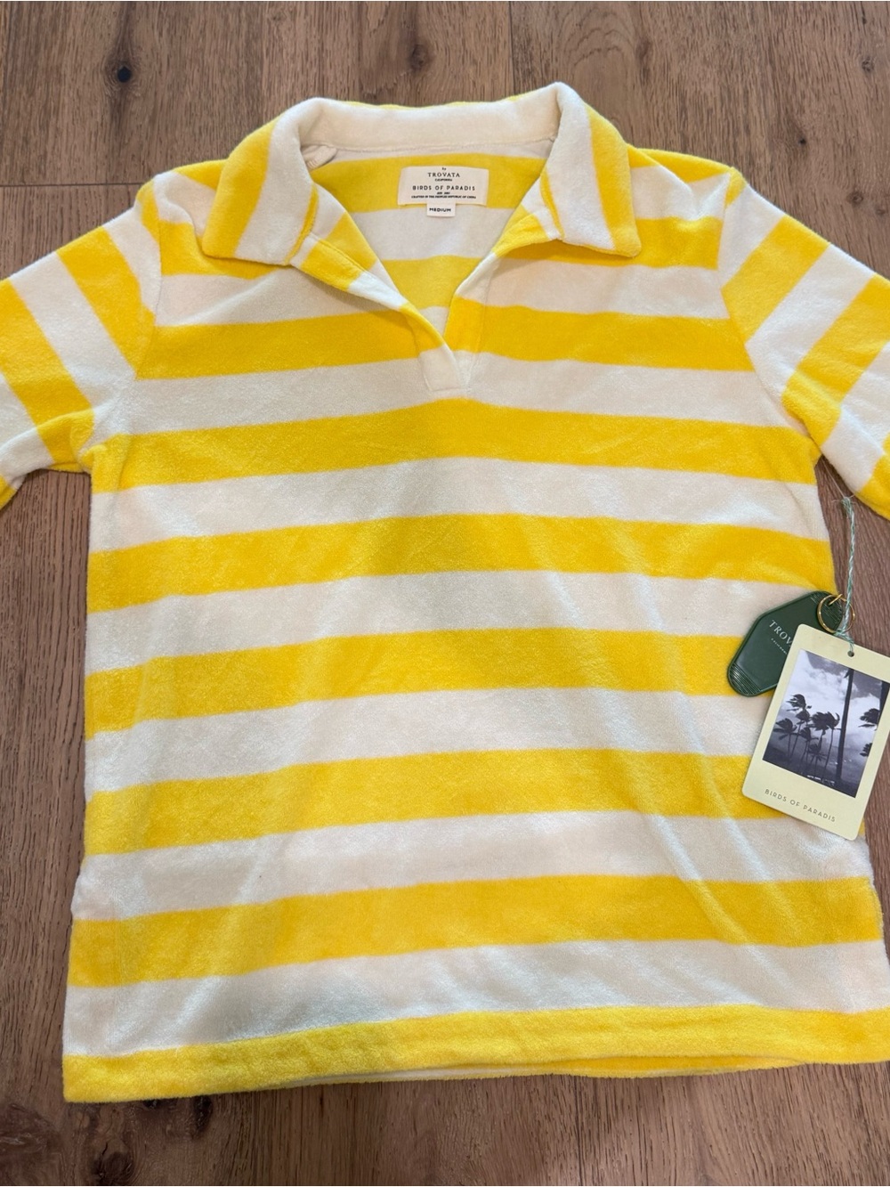 Trovata Bird of Paradis Terry Yellow and White Striped Polo medium $228 - Picture 4 of 8